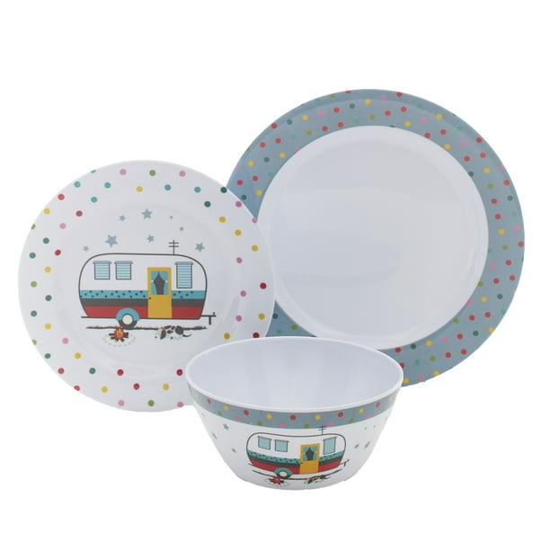 SET OF 4 Carre caravan camping white square melamine side tea plate plates